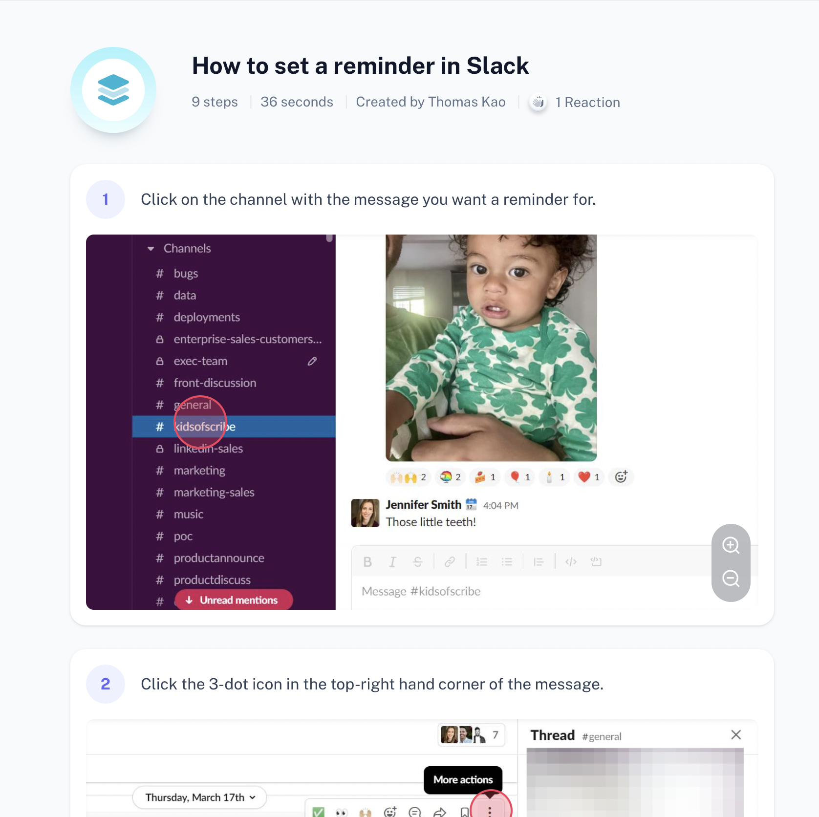 A Scribe step-by-step guide on how to set a reminder on Slack
