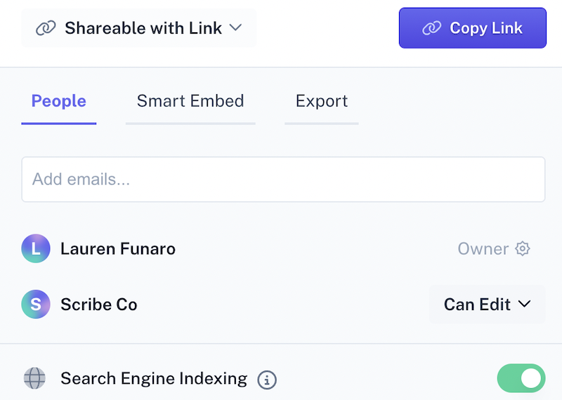Share your step-by-step guide with your team with a link or export feature